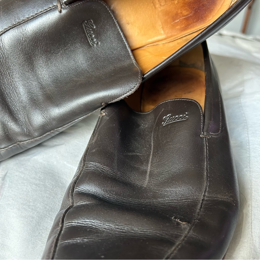 M Vintage Gucci Dark Brown Genuine Leather Goodyear Loafers Size 9.5 |F20 - Picture 14 of 16
